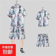 潮牌夏威夷花襯衫男士夏季休閑運動(dòng)套裝短袖短褲兩件一整套痞男生 2112套裝 L