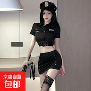 性感情趣內衣黑絲制服丁字褲誘惑女警貓女開(kāi)襠瑜伽系列戰袍包臀裙 黑色（不含鞭與腰帶） 均碼 建議80-120斤