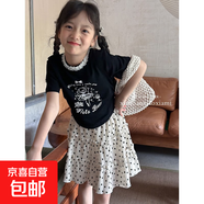 2025夏季新款女童蕾絲袖T恤女團(tuán)風(fēng)黑白灰色半袖上衣a4 黑色-蕾絲領(lǐng)T 130 cm