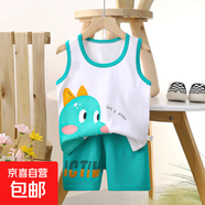【兒童背心套裝】夏季純棉2025新款女童短褲衣服寶寶韓版男童無(wú) E16-呆萌龍 90 cm