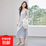 白色醋酸吊帶連衣裙女2025夏季新款高級(jí)感小個(gè)子輕奢內(nèi)搭氣質(zhì)長(zhǎng)裙 灰藍(lán)色（單件連衣裙） M