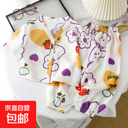 兒童家居服綿綢套裝 夏季男女童睡衣人造棉兩件套 棉綢空調 MC09-綿綢-櫻桃紫兔 100