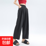 韓系奶奶褲女2025新款薄款腰休閑松緊腰高級感小個子奶芙哈倫褲 黑色-常規(guī)款 L