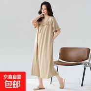 睡裙女夏季莫代爾短袖半袖長(cháng)裙冰絲涼感睡衣感胖mm大碼中長(cháng)款 Z5907 2XL