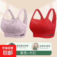 大碼胖mm蕾絲美背女士內(nèi)衣聚攏防走光運動文胸?zé)o痕調(diào)整型內(nèi)搭抹胸 【大紅+紫色】兩件裝 XL 碼【120-140斤】