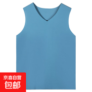 背心男士冰絲無(wú)痕純色打底衫夏季薄款運動(dòng)坎肩內衣無(wú)袖t恤速 藍色 XL