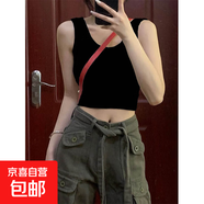 白色吊帶背心女內(nèi)搭性感辣妹美背運(yùn)動(dòng)打底百搭無袖t恤短上衣夏666 黑色 M 參考75-100斤