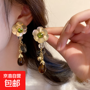 銀針鑲鉆水晶珍珠耳環(huán)歐美復(fù)古輕奢長(zhǎng)款耳墜清新甜美高級(jí)感耳飾女 30#銀針-金色花朵愛(ài)心珍珠