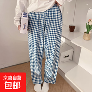 云朵棉格子長(cháng)褲睡褲女春秋休閑薄款夏季外穿寬松加大碼胖MM家居褲 CKE-K85608 2XL