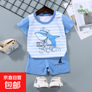 【兒童短袖套裝】純棉男童T恤寶寶夏季童裝中小女短褲嬰兒衣服 F21-鯊魚船長 90 cm