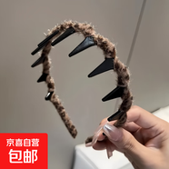 秋冬氣質(zhì)豹紋毛絨發(fā)箍女帶齒洗臉壓發(fā)頭箍高顱頂防滑碎發(fā)整理發(fā)卡 細款豹紋發(fā)箍【深色】