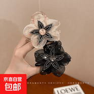 網(wǎng)紗花朵抓夾女2025新款扎馬尾發(fā)夾后腦勺發(fā)卡丸子頭鯊魚(yú)夾子頭飾 黑色+香檳色2件