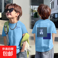 2025年夏季新款純棉韓版潮流男童T恤時(shí)髦ins風(fēng)寶寶帥氣短袖上衣酷 淺藍(lán)色-線條熊雙面印 130