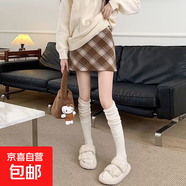毛呢格子半身裙女秋冬季新款小個(gè)子冬天配毛衣百搭包臀a字短裙子 卡其色470 2XL碼【125-140斤】