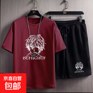 大碼男裝胖子短袖T恤男加肥加大運動(dòng)套裝夏季冰絲五分短褲套裝 聯(lián)豐-TZ1009紅色 8XL -體重 270-300斤