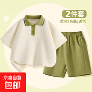 男童夏裝套裝2025新款學(xué)院風(fēng)POLO衫大童夏季童裝兒童衣服 純色綠白 120
