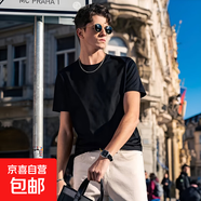 重磅純色不透純棉圓領(lǐng)短袖T恤厚實純白打底衫t男女體恤上衣SNRL 黑色 S 建議95-110斤
