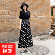 【送腰帶】夏季新款法式優(yōu)雅拼接波點(diǎn)大擺連衣裙D2109 黑色 XL 【120-130斤】