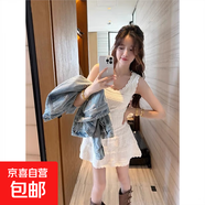 法式鏤空白色無袖背心連衣裙女夏季氣質(zhì)收腰顯瘦A字裙小個子短裙 白色 均碼