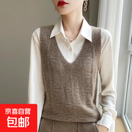 新款春秋針織馬甲女鏤空套頭無(wú)袖毛衣坎肩百搭寬松外穿/RYAD412-X 原絨駝 2XL 140-155