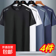 夏季網(wǎng)眼冰絲短袖男青少年運(yùn)動寬松大碼T恤薄款冰涼速干上衣服-SL 4件很劃算（黑+白+深藍(lán)+霧藍(lán)） 2XL 建議125-140斤