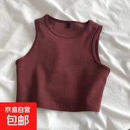 歐美風(fēng)小背心女裝高腰顯瘦內搭T恤女彈力短款無(wú)袖打底衫女夏百搭 酒紅 M