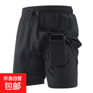 跨境假兩件運動(dòng)三分褲防走光雙層運動(dòng)三分褲男女情侶跑步短褲戶(hù)外 黑色 1920 2XL