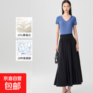 【之禾制造商】桑蠶絲免燙螺紋短袖t恤女休閑正肩透氣短袖上衣HYM 法式藍(lán)V領(lǐng) 2XL