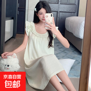 甜美小飛袖梭織棉睡裙睡衣女夏季2025新款帶胸墊一體夏天中長(cháng)款 翠綠色 424綠色 M