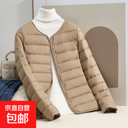 輕薄棉服女保暖內(nèi)膽短款大碼顯瘦外套秋冬圓領(lǐng)外套女裝 卡其色 3XL 建議110-125斤