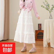 蕾絲花邊蛋糕半身裙女春夏甜美蓬蓬裙小個(gè)子腰顯瘦a字半截裙 白色-常規款 S