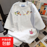 美式純棉重磅圓領短袖T恤女2024夏季新款蠟筆小新寬松情侶上衣潮 白色【220g精梳純棉】 2XL