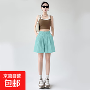 【速干】2025新款夏季女裝休閑闊腿褲高腰百搭冰絲短褲女褲 K01-湖藍色 L 建議105-120斤