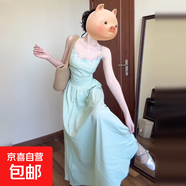 法式氣質(zhì)綠色收腰露背吊帶連衣裙子長(cháng)裙女夏2025新款海邊度假穿搭 薄荷綠 M