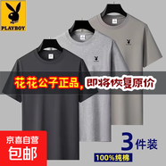 花花公子夏季純棉短袖T恤男仕2025新款圓領(lǐng)體恤休閑百搭寬松上衣 深灰+淺灰+卡其【純棉】三件裝 2XL 建議【135-150斤】