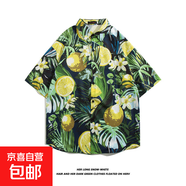 潮牌小眾ins短袖襯衣男BF夏季休閑沙灘印花襯衫街頭寬松半袖上衣 2163 L