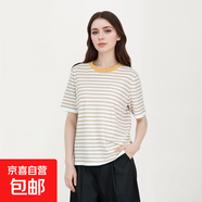 【eifini制造商】氣質(zhì)OL風(fēng)百搭短袖T恤女時(shí)尚條紋圓領(lǐng)LB-BN200 米黃 XL 130-150