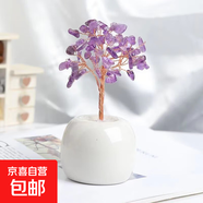 水晶碎石黃紫粉水晶發(fā)財(cái)樹辦公桌面裝飾可愛招財(cái)樹小擺件七夕禮物 蘋果杯紫水晶樹