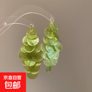 銀針圓形貝殼流蘇耳環(huán)女海邊度假風(fēng)氣質(zhì)耳釘高級感耳飾送女友禮物 銀針-綠色-大號