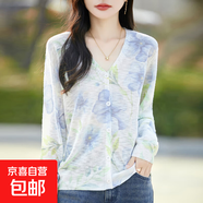 新款印花長袖針織開衫女防曬衣空調(diào)衫外搭披肩上衣/MRAD836-X 清幽藍(lán)花 M 90-110斤
