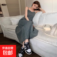 減齡氣質(zhì)中長款牛仔連衣裙女秋冬新款大碼收腹顯瘦遮肉背帶裙 藍色中長款牛仔連衣裙單件 3XL