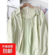 法式藍色薄款防曬衣長袖襯衫女夏裝新款寬松顯瘦襯衣疊穿上衣外套 綠色 2XL
