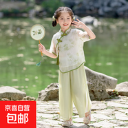 兒童國風(fēng)新中式表演服夏季漢服套裝古裝幼兒園唐裝六一演出服套裝 女童套裝-送掛墜 120 cm