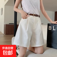 西裝短褲女夏季韓版高腰寬松闊腿褲小個(gè)子休閑工裝褲中褲五分褲子 白色 L