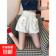 【蓬蓬褲】南瓜燈籠女裝夏季新款高腰寬松短褲小個(gè)子休閑春夏外穿 白色 XL 建議115-130斤