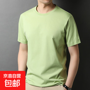100%純棉短袖T恤男士圓領(lǐng)純色夏季新款百搭時(shí)尚休閑品質(zhì)棉上衣男 淺綠 3XL