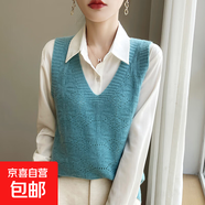 新款春秋針織馬甲女鏤空套頭無袖毛衣坎肩百搭寬松外穿/RYAD412-X 晴空藍 2XL 140-155