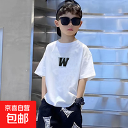 男童短袖上衣夏裝2025新款兒童裝洋氣圓領(lǐng)純棉t恤寬松百搭潮牌T恤 白色 2376 120