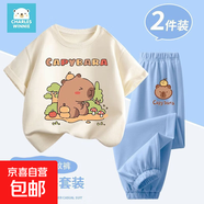 男童防蚊褲兒童夏季2025新款卡皮巴拉薄款運(yùn)動(dòng)長褲男大童防蚊褲子 【消暑套裝】Zj089米白+091x淺藍(lán) 130 建議體重：45-56斤