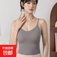 冰絲無痕吊帶背心帶胸墊一體式夏季薄款顯瘦百搭純色外穿美背內(nèi)衣 灰色-1件裝 L (建議100-120斤)